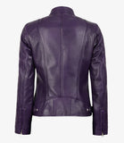 Deckra Womens Real cowhide Leather Purple Biker Style Jacket