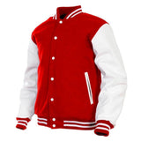 Women Varsity Jacket Wool+Genuine Cowhide Leather Red/White