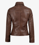 Women's Brown Cowhide Leather Harrington Jacket – Classic Zip-Up Casual Leather Coat