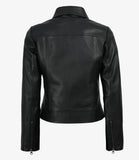 Women's Cowhide Leather Harrington Jacket Black– Classic Zip-Up Casual Leather Coat