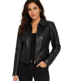 Women's Cowhide Leather Harrington Jacket Black– Classic Zip-Up Casual Leather Coat