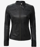Women's Black Cowhide Leather Biker Style Jacket
