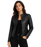 Women's Black Cowhide Leather Biker Style Jacket