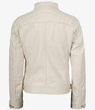 Womens Real Leather cowhide Off White Quilted Biker Style Jacket