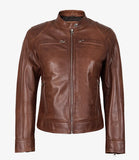 Women's Real Leather Cowhide Biker Style Jacket Brown