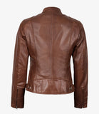 Women's Real Leather Cowhide Biker Style Jacket Brown