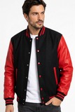 Men’s Varsity Jacket Genuine Leather Sleeve and Wool Body Black/Red
