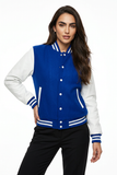 Women Varsity Jacket Wool+Genuine Leather Blue/White
