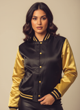 Women Satin Jacket Black/Gold