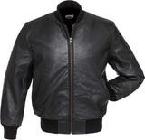 Men's Genuine Cowhide Leather Varsity Jacket – Premium Baseball Bomber Jacket with Rib Knit Collar, Cuffs & Waistband, 2 Side Pockets & Inner Pocket (Black)