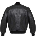 Men's Genuine Cowhide Leather Varsity Jacket – Premium Baseball Bomber Jacket with Rib Knit Collar, Cuffs & Waistband, 2 Side Pockets & Inner Pocket (Black)