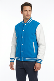 Men’s Varsity Jacket Genuine Leather Sleeve and Wool Body Sky Blue/White