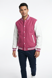 Men’s Varsity Jacket Genuine Leather Sleeve and Wool Body Pink/White