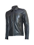 Men’s Black Leather Zipper Jacket – Cowhide leather Jacket