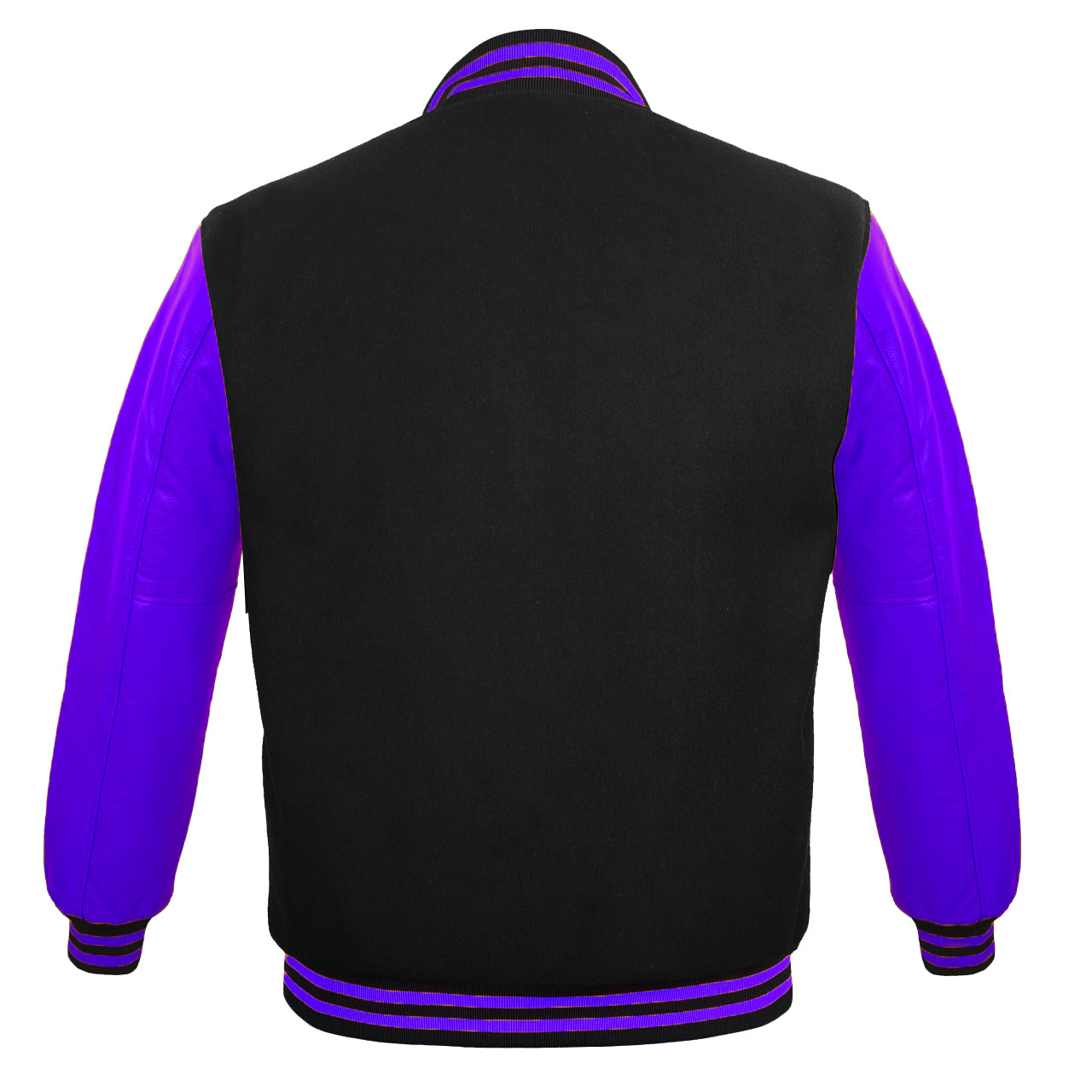 Men's Varsity Jackets Genuine Leather Sleeve And Wool Body Black/Purple