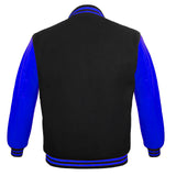 Men's Varsity Jackets Genuine Leather Sleeve And Wool Body Black/Blue