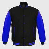 Men's Varsity Jackets Genuine Leather Sleeve And Wool Body Black/Blue