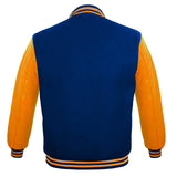 Men's Varsity Jackets Genuine Leather Sleeve And Wool Body blue/Yellow