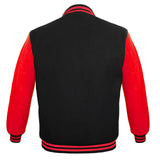 Men's Varsity Jackets Genuine Leather Sleeve And Wool Body Black/Red