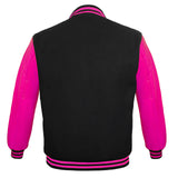 Men's Varsity Jackets Genuine Leather Sleeve And Wool Body Black/Pink