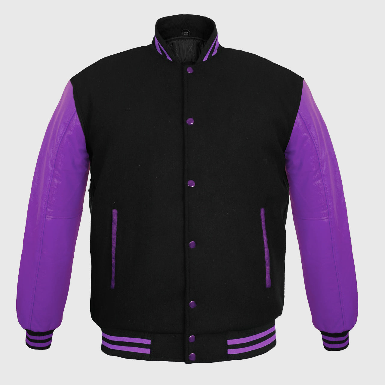 Purple Letterman Varsity Hoody Baseball Jacket with Leather Sleeve