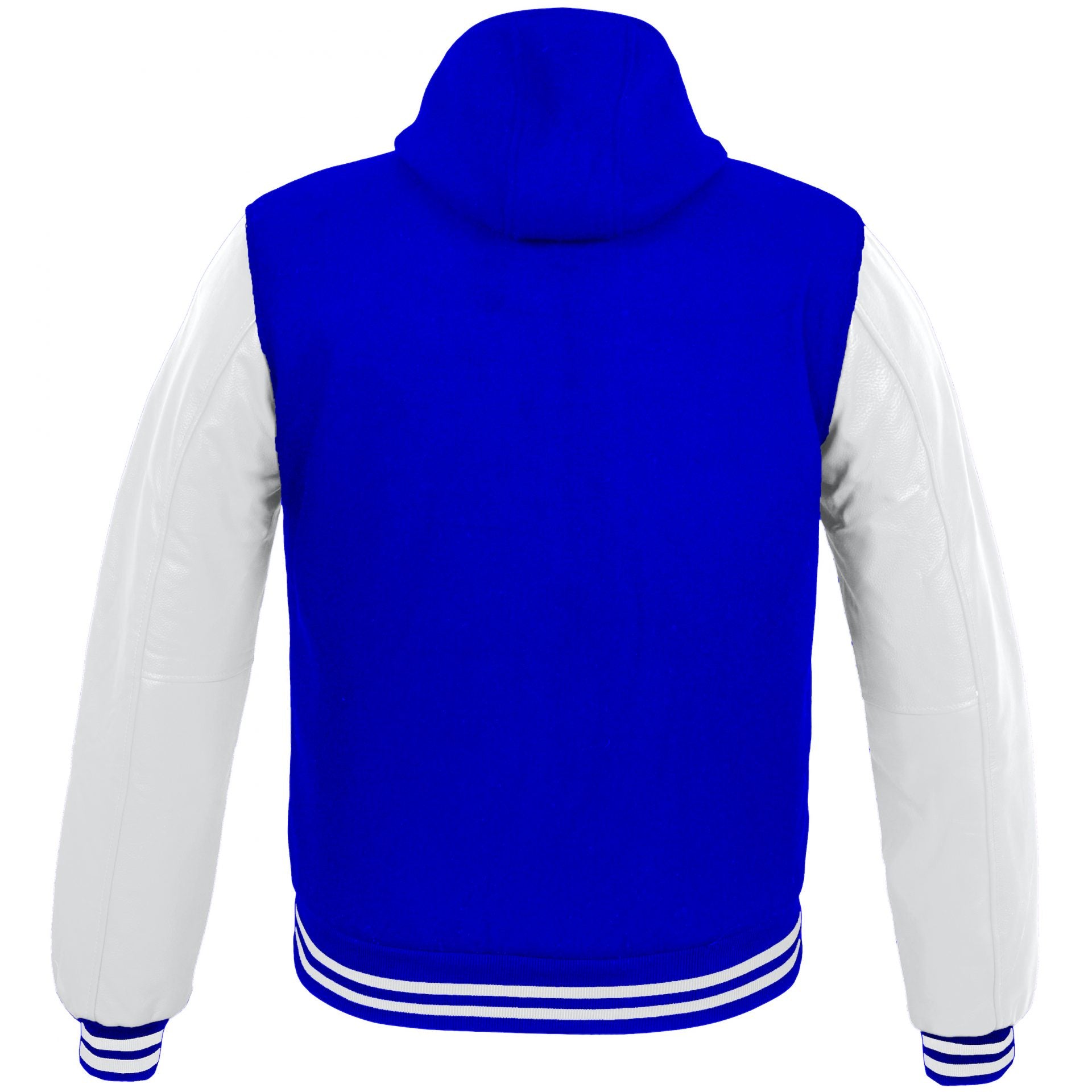 Mens Hoodie Wool Body Genuine Cowhide Leather Arm Sleeves Letterman School/College HoodieBlue/White