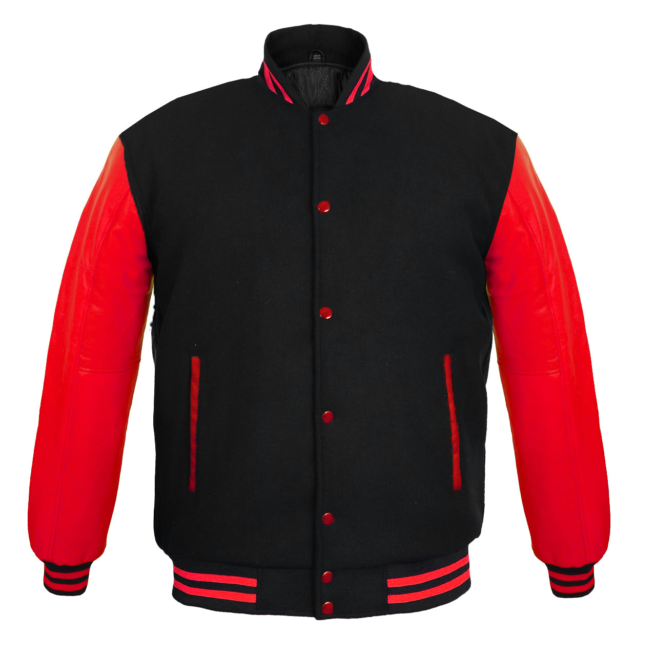 Men’s Varsity Jacket Genuine Leather Sleeve and Wool Body Black/Red