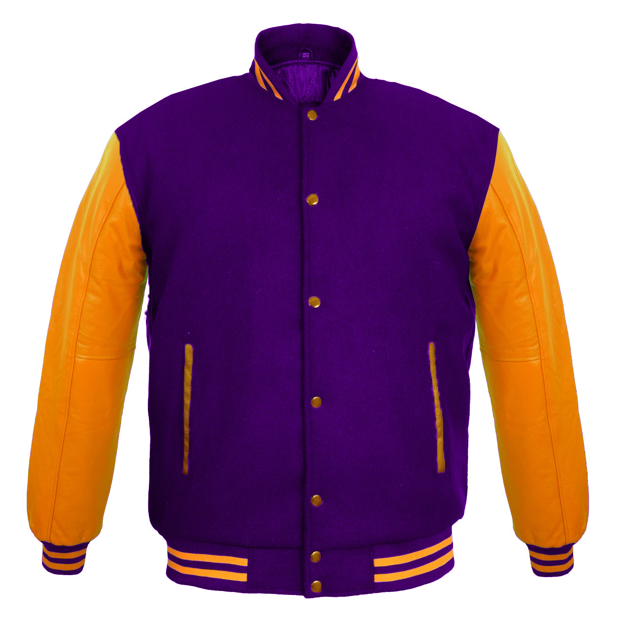 Men's Varsity Jackets Genuine Leather Sleeve And Wool Body Purple/Yellow