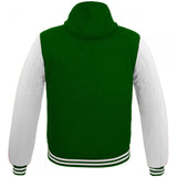 Kids Varsity Hoodie Wool+Leather Green/White