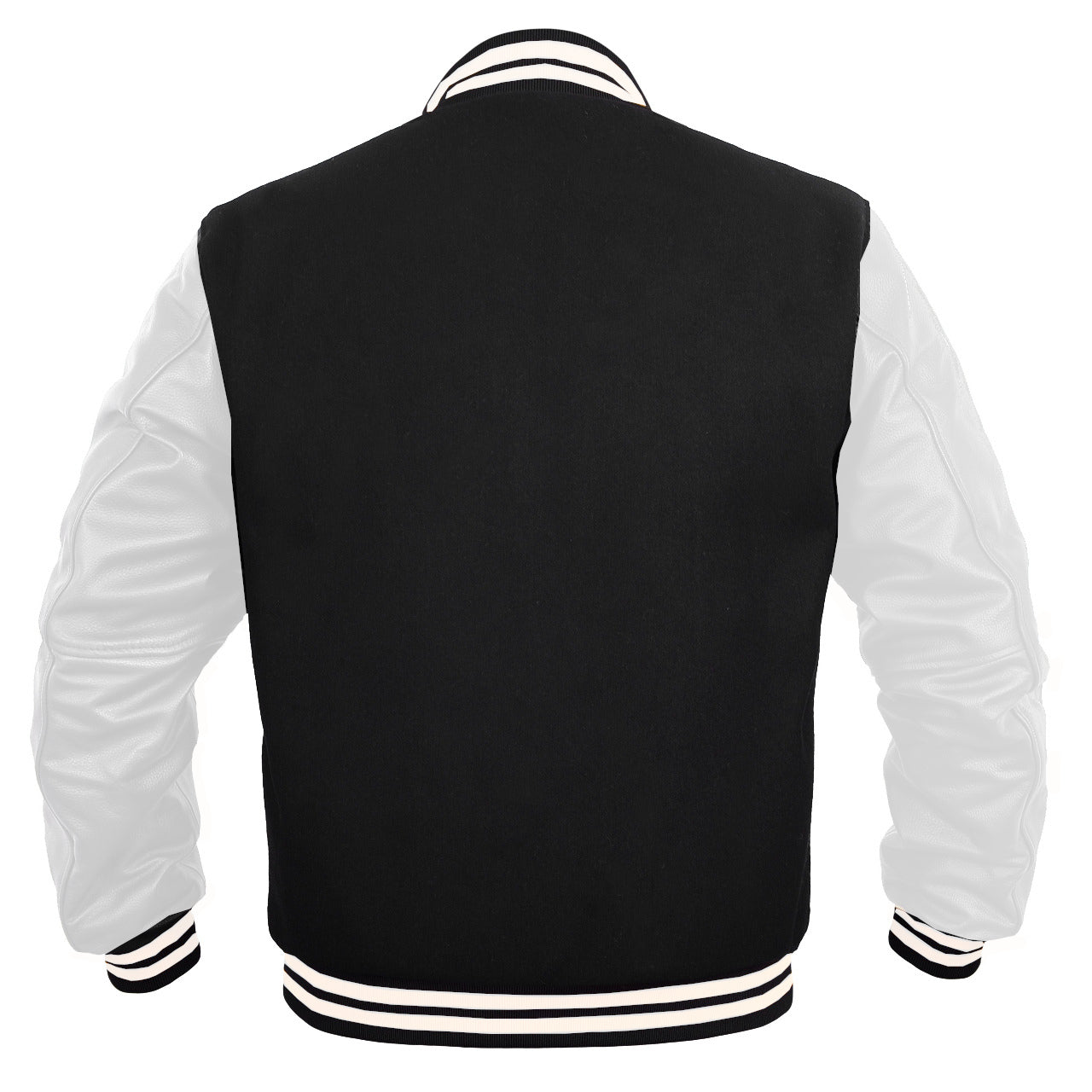 Women Varsity Jacket Wool+Genuine Leather Letterman Baseball Winter Jacket Black/White
