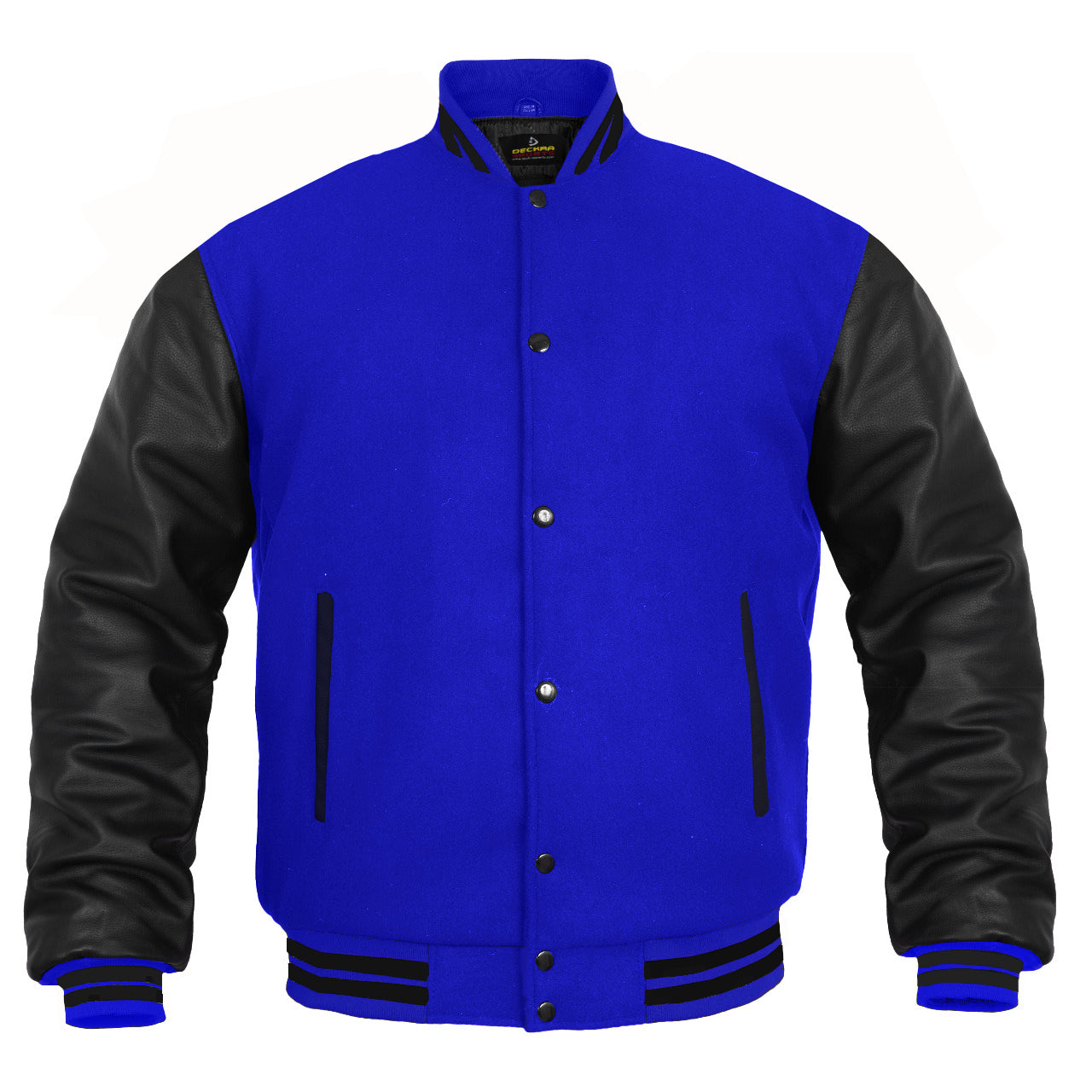 Men’s Varsity Jacket Faux Leather Sleeve and Wool Body Blue-Black