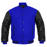 Men’s Varsity Jacket Faux Leather Sleeve and Wool Body Blue-Black