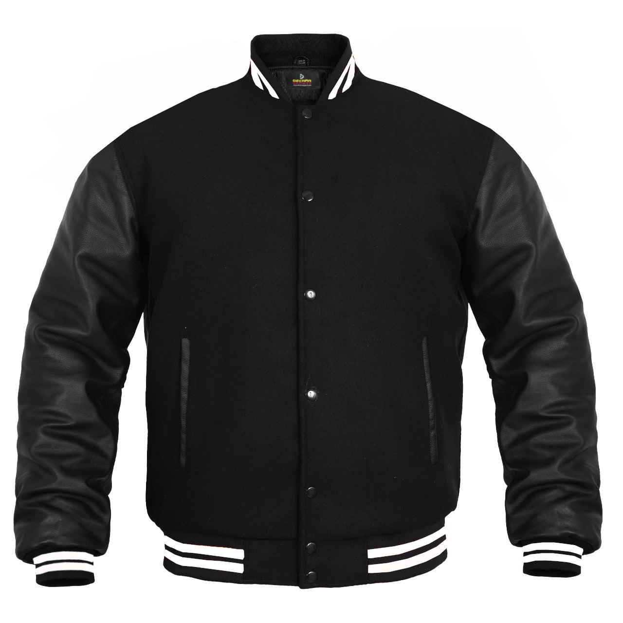 Faux-leather varsity jacket