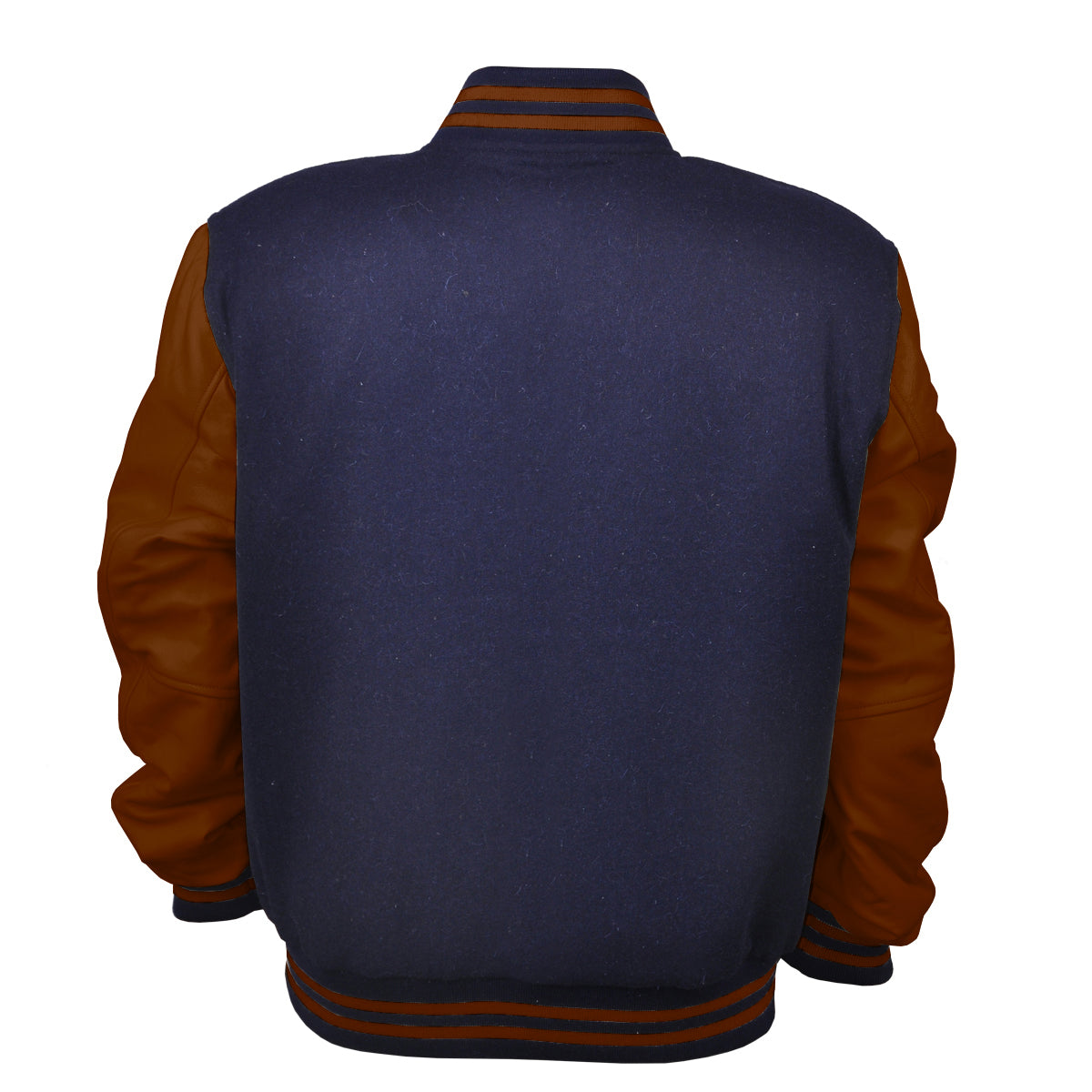Mens Jacket Wool+Leather Navy Blue/Brown