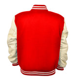 Men's Varsity Jackets Genuine Leather Sleeve And Wool Body Red/Cream