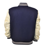 Woman Jacket Wool+Leather Navy Blue/Cream