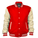 Men's Varsity Jackets Genuine Leather Sleeve And Wool Body Red/Cream