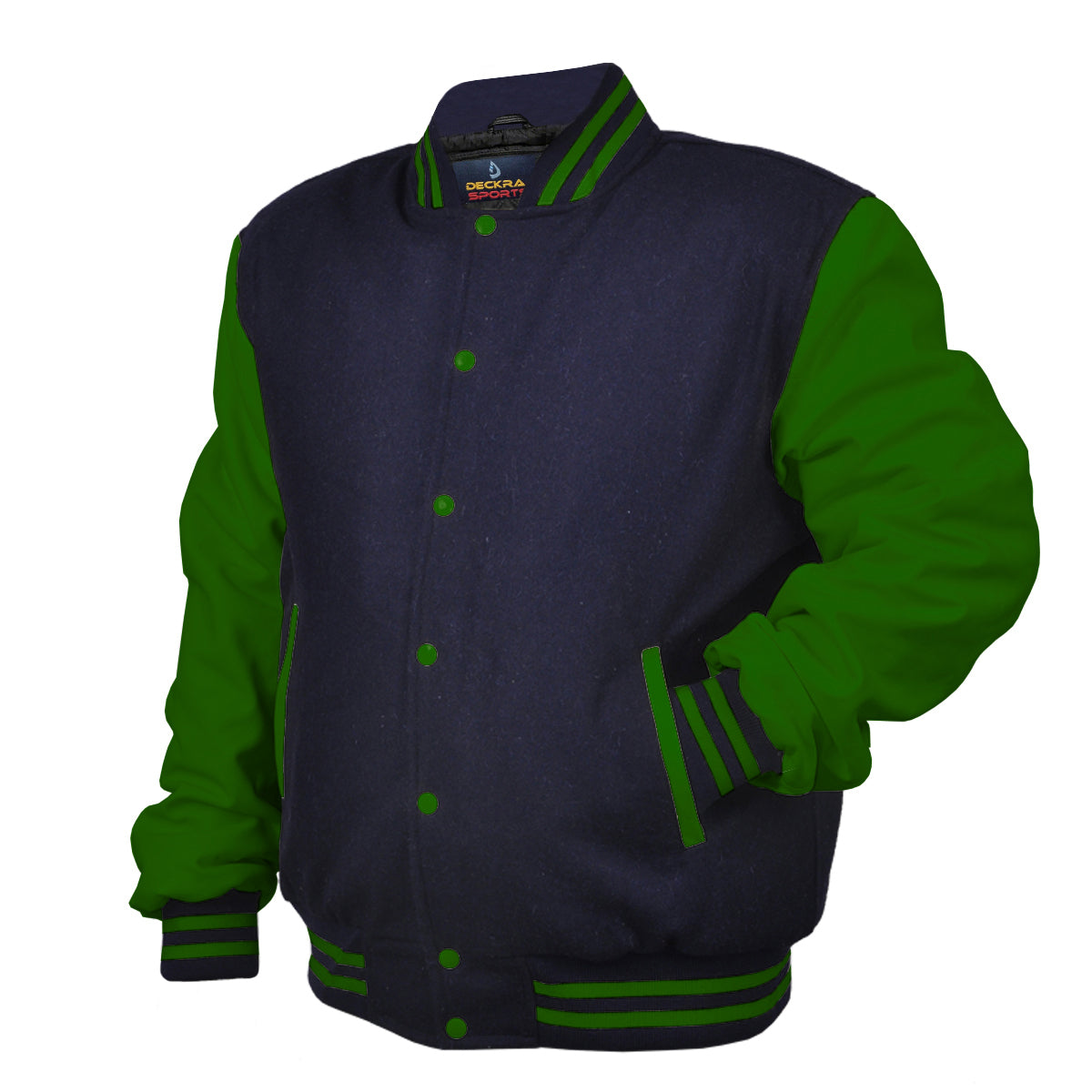 Mens Jacket Wool+Leather Navy Blue/Green
