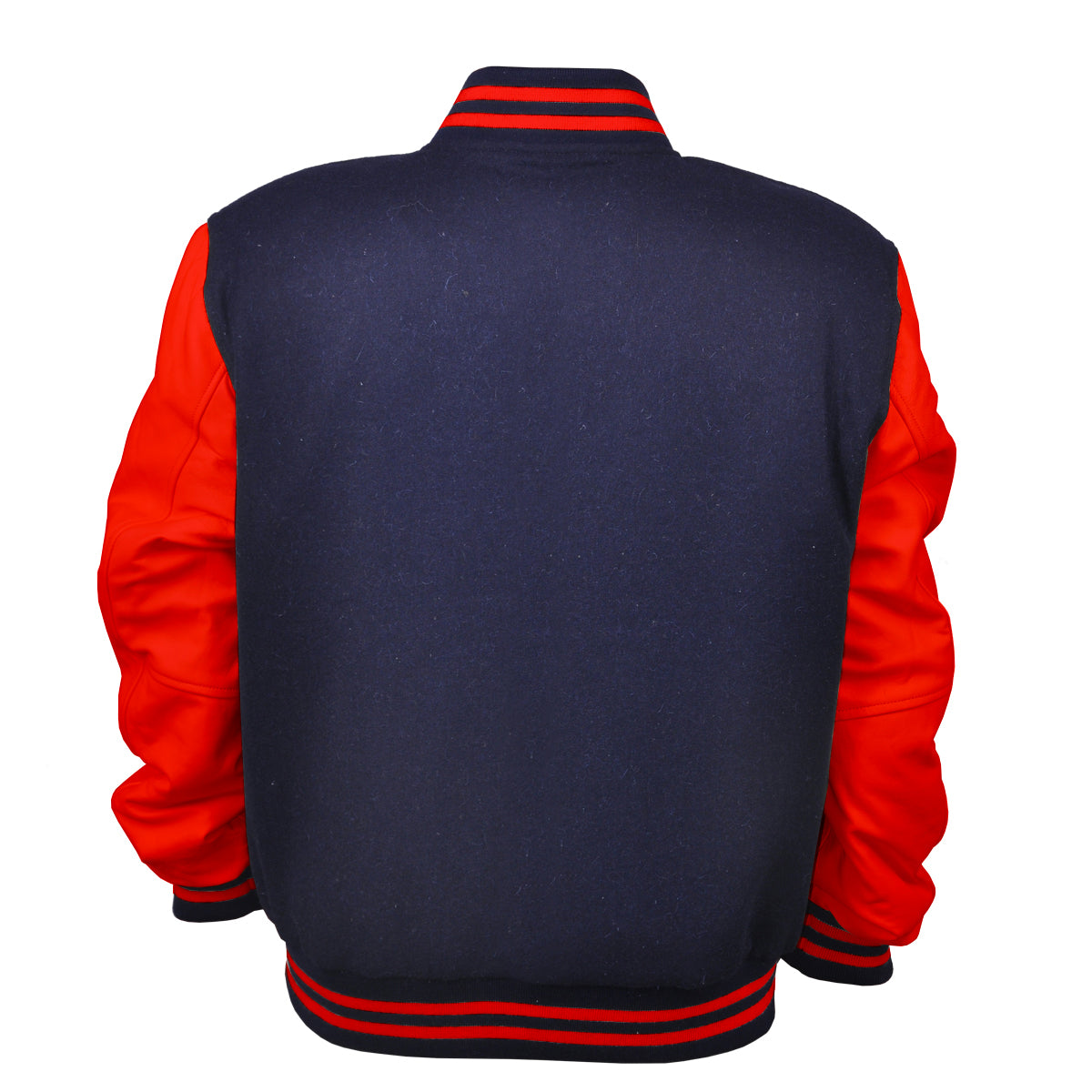 Woman Jacket Wool+Leather Navy Blue/Red