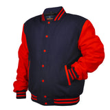 Woman Jacket Wool+Leather Navy Blue/Red