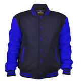 Mens Jacket Wool+Leather Navy Blue/Blue