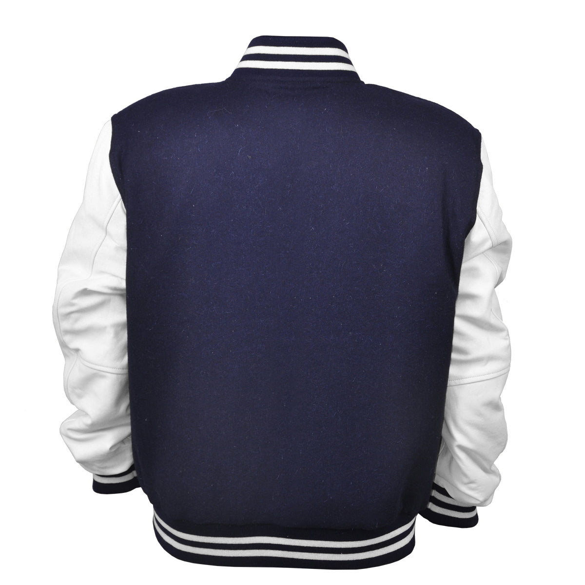 Men’s Varsity Jacket Faux Leather Sleeve and Wool Body Navy/White