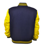 Woman Jacket Wool+Leather Navy Blue/Yellow