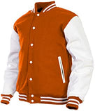 Men’s Varsity Jacket Faux Leather Sleeve and Wool Body Orange/White