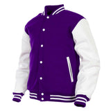Men’s Varsity Jacket Faux Leather Sleeve and Wool Body Purple/White