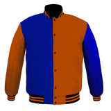 Men's Varsity Jackets Genuine Leather Sleeve And Wool Body Blue/Orange