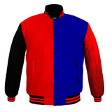 Men's Varsity Jackets Genuine Leather Sleeve And Wool Body Red/Blue