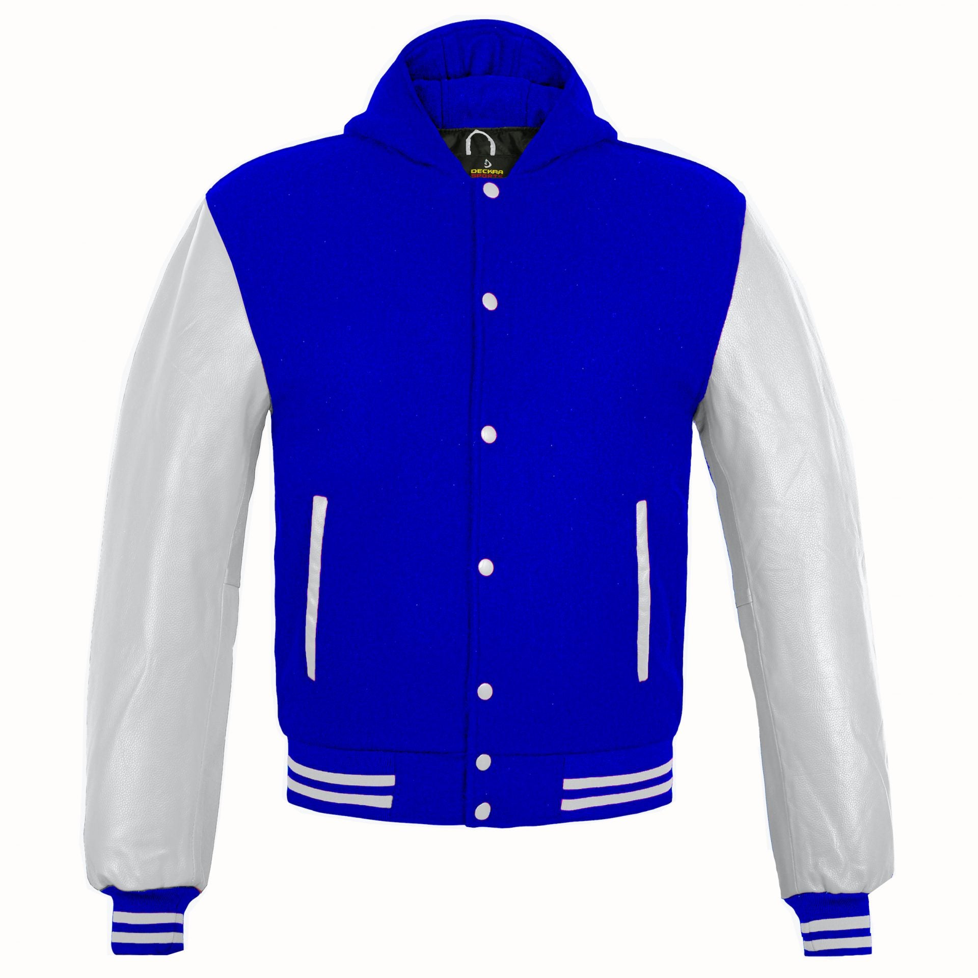 Blue Woollen Faux Leather Sleeves Letterman Varsity Jacket