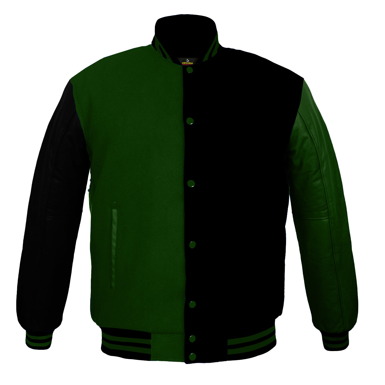 Men's Varsity Jackets Genuine Leather Sleeve And Wool Body Green/Black
