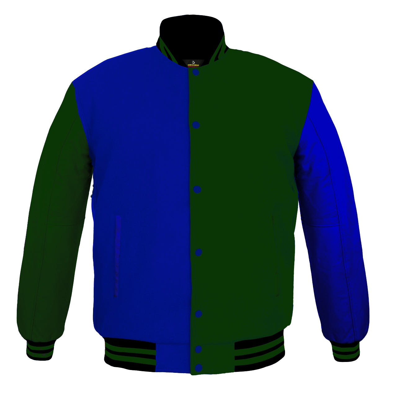 Men's Varsity Jackets Genuine Leather Sleeve And Wool Body Blue/Green